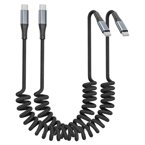 USB C to USB C Cable, 2Pack 3ft Coiled USB C Cable for Car, 60W Fast Charging, Retractable Nylon Braided USB-C Car Charger Cord for iPhone 171615PlusProPro Max