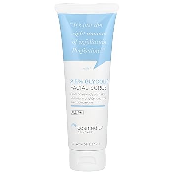 Cosmedica Glycolic Acid 2.5% Facial Scrub & Exfoliating Face Wash - Resurfacing Cleanser Removes Dull Skin, Aging Cells & Impurities for a Youthful Refreshed Complexion, 4 oz