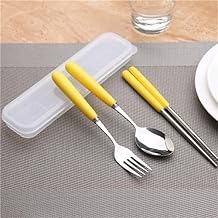 Cute Silverware Set, Candy Ceramic Handle Dinnerware Set Flatware Kitchen Accessories Camping Travel Sets Fork Spoon Chopstick Portable Cutlery Sets with Case Yellow Red Blue Black Pink Green