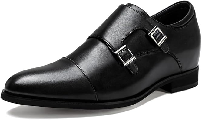 CHAMARIPA Elevator Shoes for Men | Invisible Height Increase Monk Strap Shoes | Built-in System Adds 2.76 Inches/7cm | Formal & Business Dress Shoes
