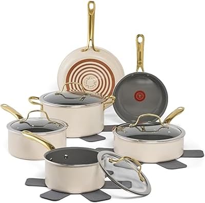 T-fal Preserve Ceramic, Non stick Cookware Set 13-Piece, Oven & Broiler Safe up to 350F, Includes Stockpot, Saucepans, Frying Pans, Protectors, Pots and Pans, Black