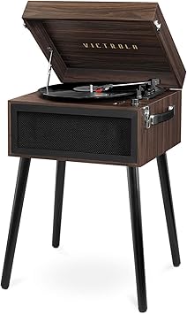 Victrola Liberty Bluetooth Record Player 5-in-1 Turntable with Vinyl Stream, FM Radio, USB Playback, Built-in Speakers, Use as Stand or Tabletop Player (Espresso)