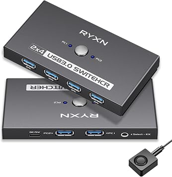 USB Switcher 2 Computers, USB C Switch 2 Computers Share 4 USB 3.0 Devices, with 1 Desktop Controller, 2 USB 3.0 Cables, 2 USB C Adapter