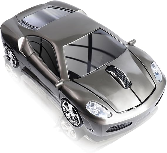 elec Space Wireless Mouse 2.4GHz Cool Sport Car Shape Wireless Mouse Optical Cordless Mice with USB Receiver for PC Laptop Computer 1600 DPI 3 Buttons (Gray)