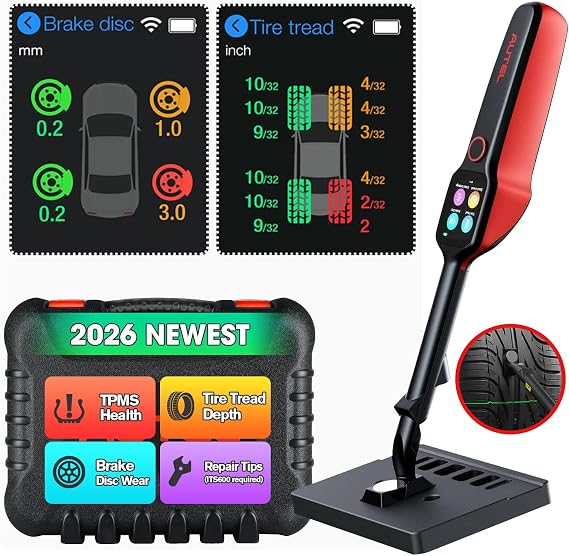 Autel Tire Brake Examiner MaxiTPMS TBE200(E): 2026 L~aser Tire Tread Depth & Brake Disc Wear Tester, 1.65 AMOLED Touchscreen, Upgrade of TBE100, Scan DOT, Dual Camera, Repair Tips Work w/ ITS600(PRO)