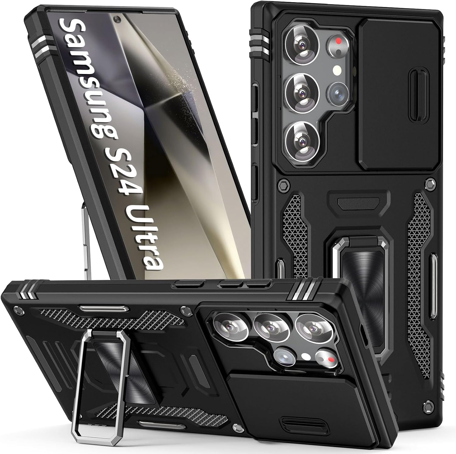 Case for S24 Ultra Case S24 Ultra Phone Case with Kickstand Ring, with Camera Cover, fit Magnetic Car Mount, for Samsung Galaxy S24 Ultra (Alpine Green)
