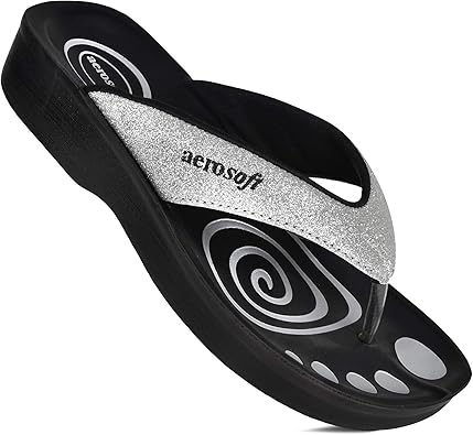 Aerosoft - Women's Orthotic Arch Supportive Flip Flops Sandals (US 10, Silver)