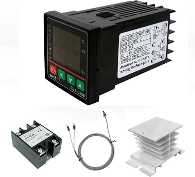 PID Temperature Controller, Digital Display REX-C100 Temperature Controllers Box with Solid State Relay SSR 40DA and K Thermocouple Probe, Universal 100-240V PID+40DA SSR+Heat Sink+K Sensor