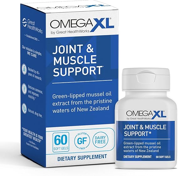 OmegaXL Joint Support Supplement, for Relief - Natural Muscle Support, Green Lipped Mussel Oil, Soft Gel Pills, Drug-Free, 60 Count