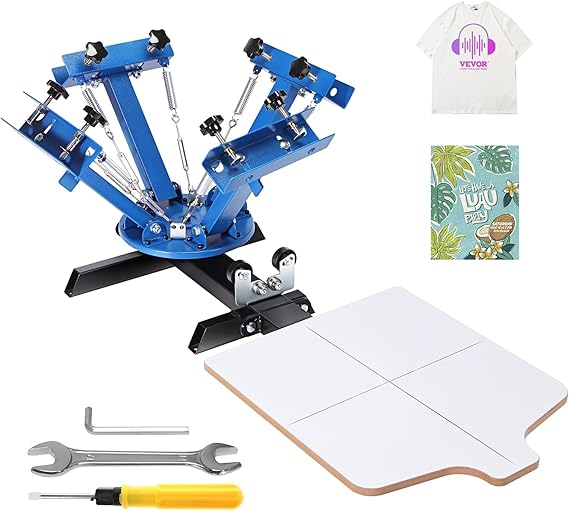 VEVOR Screen Printing Machine, 4 Color 1 Station 360 Rotable Silk Screen Printing Press, 21.2x17.7in / 54x45cm Screen Printer Press, Double-Layer Positioning Pallet for T-Shirt DIY Printing