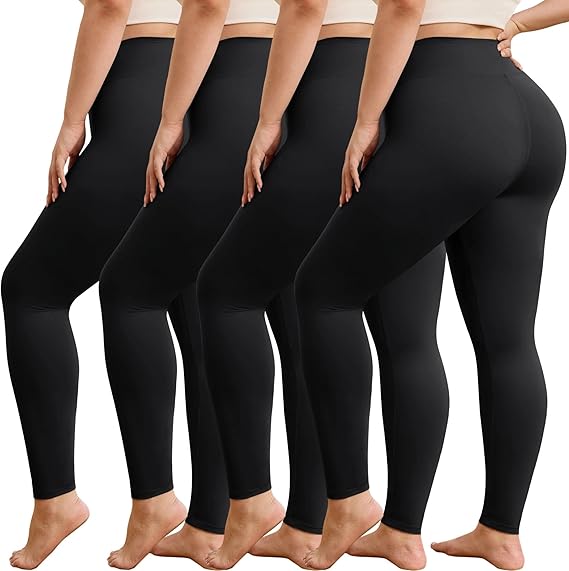 VALANDY Creamlush Plus Size Womens Leggings-4 Packs High Waisted Leggings for Women Comfy Stretchy Lounge Pants Tights L-5XL