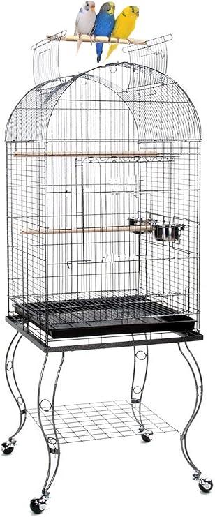 65-Inch Open and Close Dome Plays Top Parrot Lovebird Cockatiel Cockatiels Parakeets Cage Tight 5/8-Inch Bar Spacing with Removable Rolling Stand
