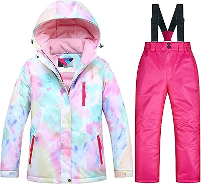 Baby Boys Girls Two Piece Snowsuit, Toddler Winter Hooded Puffer Down Jacket Coat with Ski Bib 4T