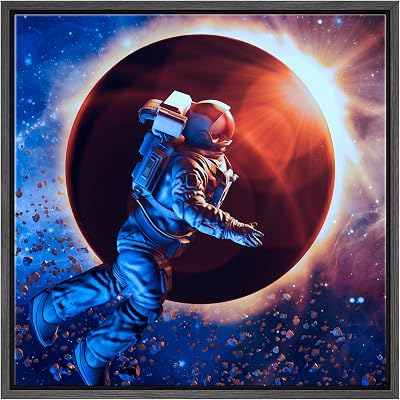 wall26 Framed Canvas Print Wall Art Vibrant Solar Eclipse Planet Star Galaxy Astronomy & Space Fantasy & Sci-Fi Digital Art Pop Art Decorative for Living Room, Bedroom, Office - 16x16 Black