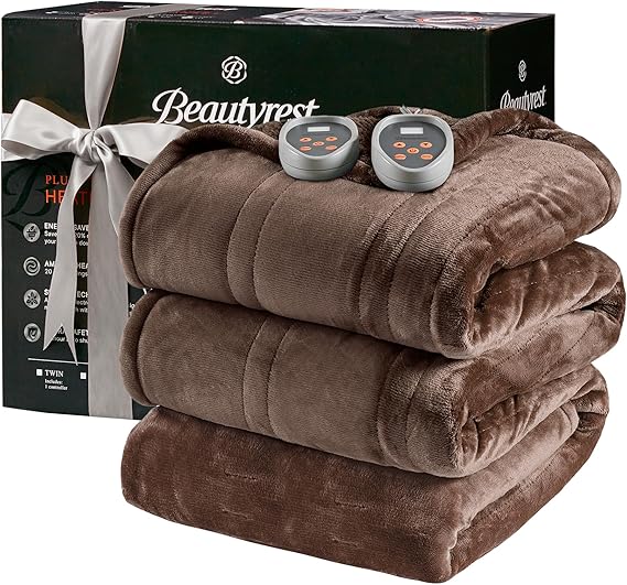 Beautyrest Heated Blanket, Electric Blanket, Soft, Warm, Reversible Plush - Sherpa Heating Blanket with 20 Heat Settings, 1-10 hrs Timer Auto Shut Off, Machine Washable, King (90 inx100 in), Chocolate